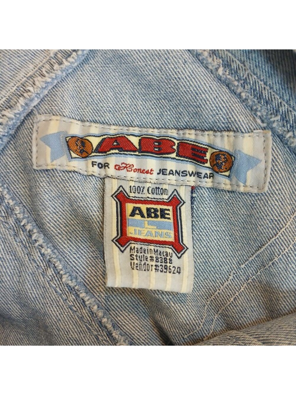 Vtg Abe Jeans Denim Overalls Womens Sz L Adj Straps Front Pocket Made Macau #B3 - Picture 8 of 13